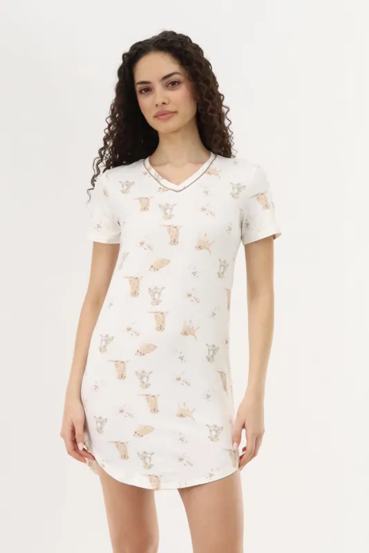 Canada Weather Gear Puppy Print Tunic Pajama Top - Cream sold by Fairweather