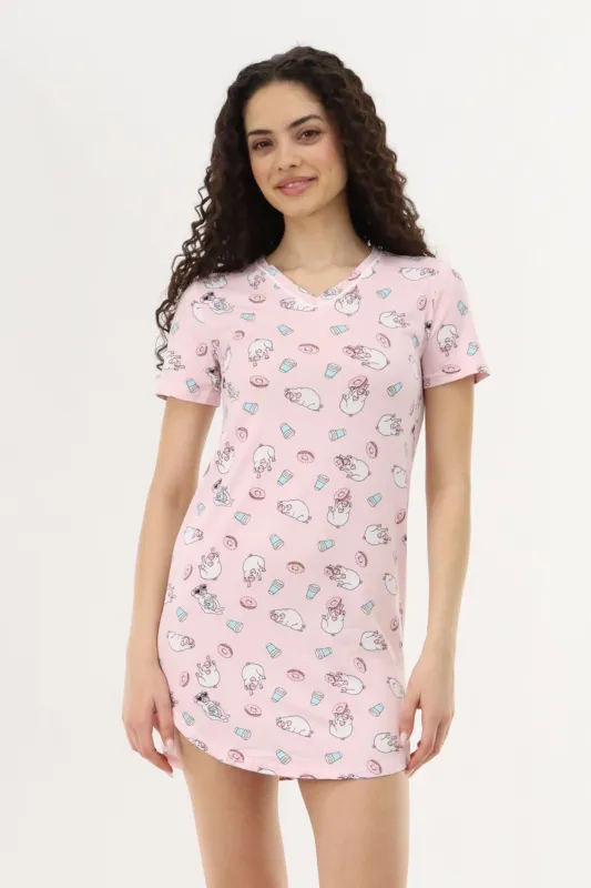 Puppy Print Tunic Pajama Top - Pink made by Fairweather