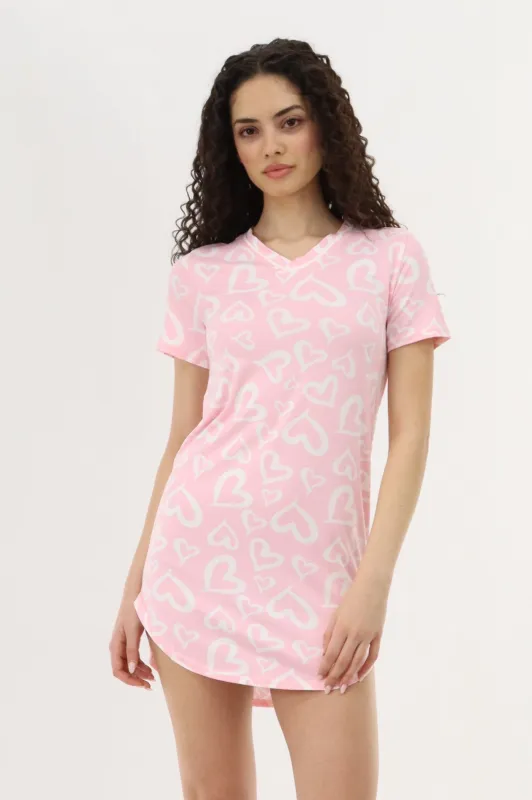 Canada Weather Gear Heart Print Tunic Pajama Top - Pink made by Fairweather