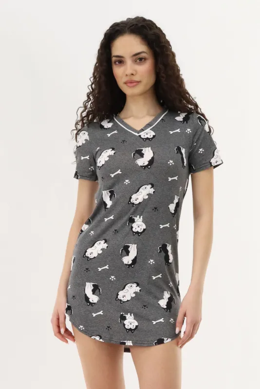 Canada Weather Gear Puppy Print Tunic Pajama Top - Grey made by Fairweather