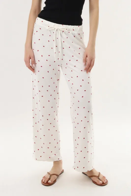 Canada Weather Gear Lady Bug Print Long Pajama Pants - White sold by Fairweather