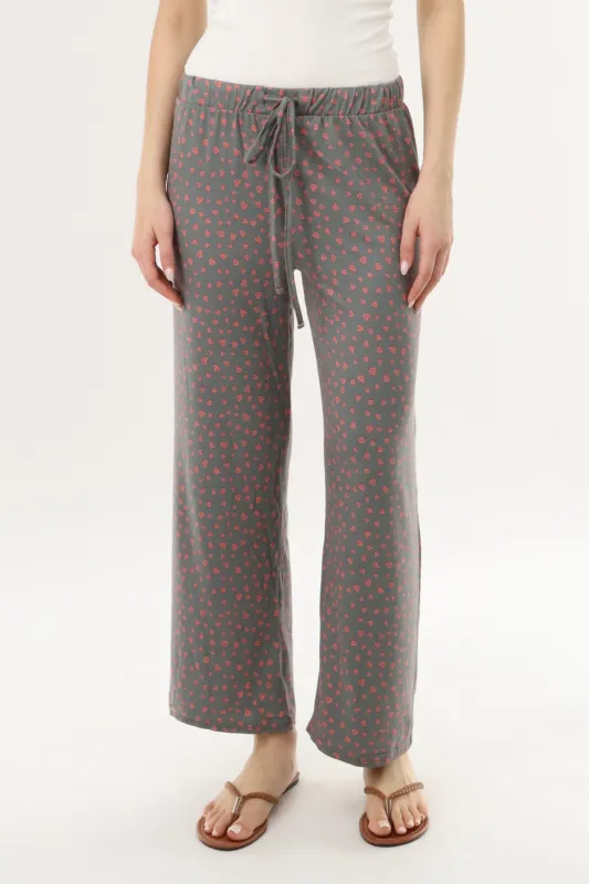 Canada Weather Gear Heart Print Long Pajama Pants - Grey sold by Fairweather