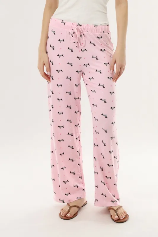 Canada Weather Gear Dog Print Long Pajama Pants - Pink sold by Fairweather