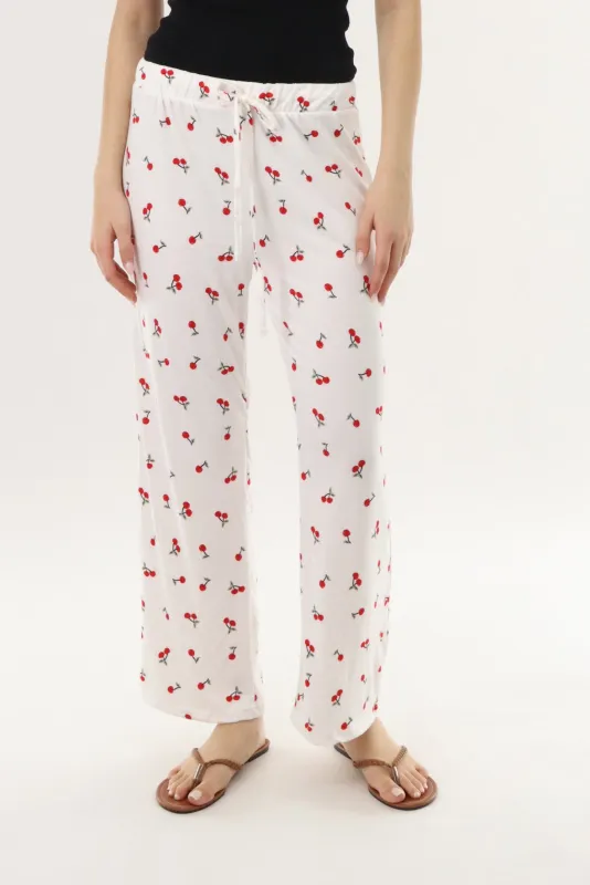 Canada Weather Gear Cherry Print Long Pajama Pants - White sold by Fairweather