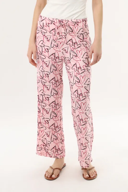 Canada Weather Gear Heart Print Long Pajama Pants - Magenta sold by Fairweather