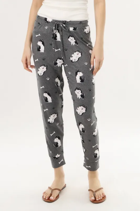 Puppy Print Jogger Pajama Pants - Grey made by Fairweather