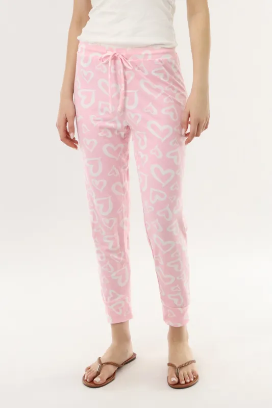 Canada Weather Gear Heart Print Jogger Pajama Pants - Pink sold by Fairweather