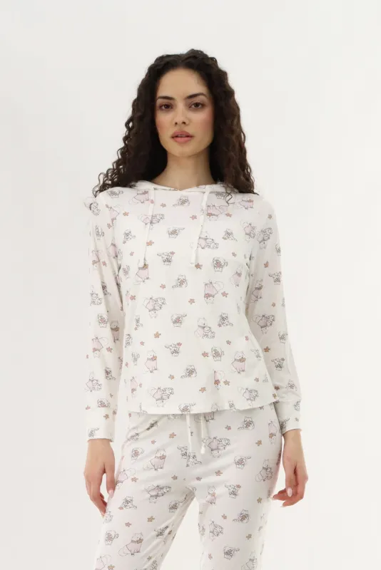 Canada Weather Gear Printed Hooded Pajama Top - White made by Fairweather