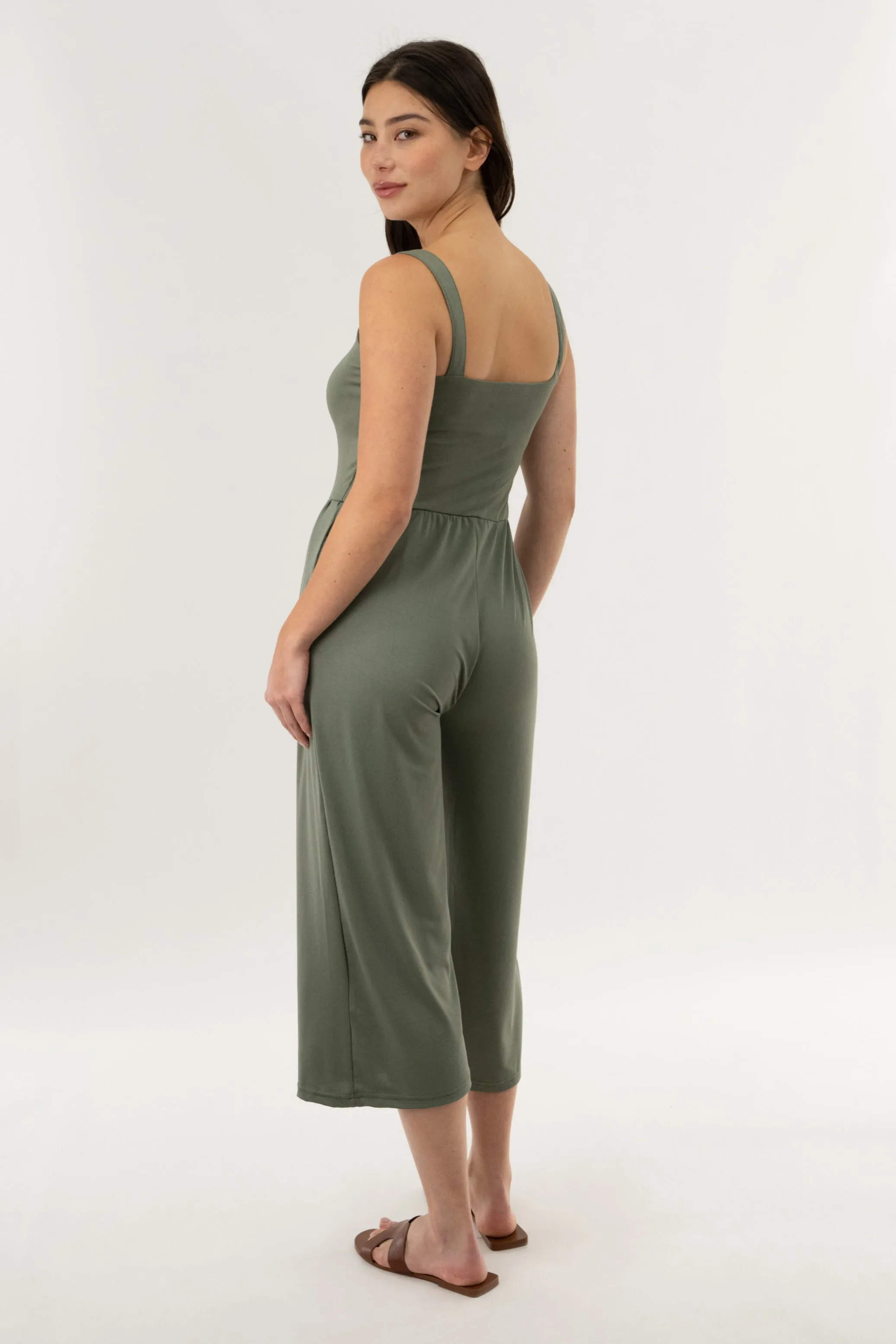 Wide Leg Cropped Jumpsuit - Olive sold by Fairweather product image thumbnail 3