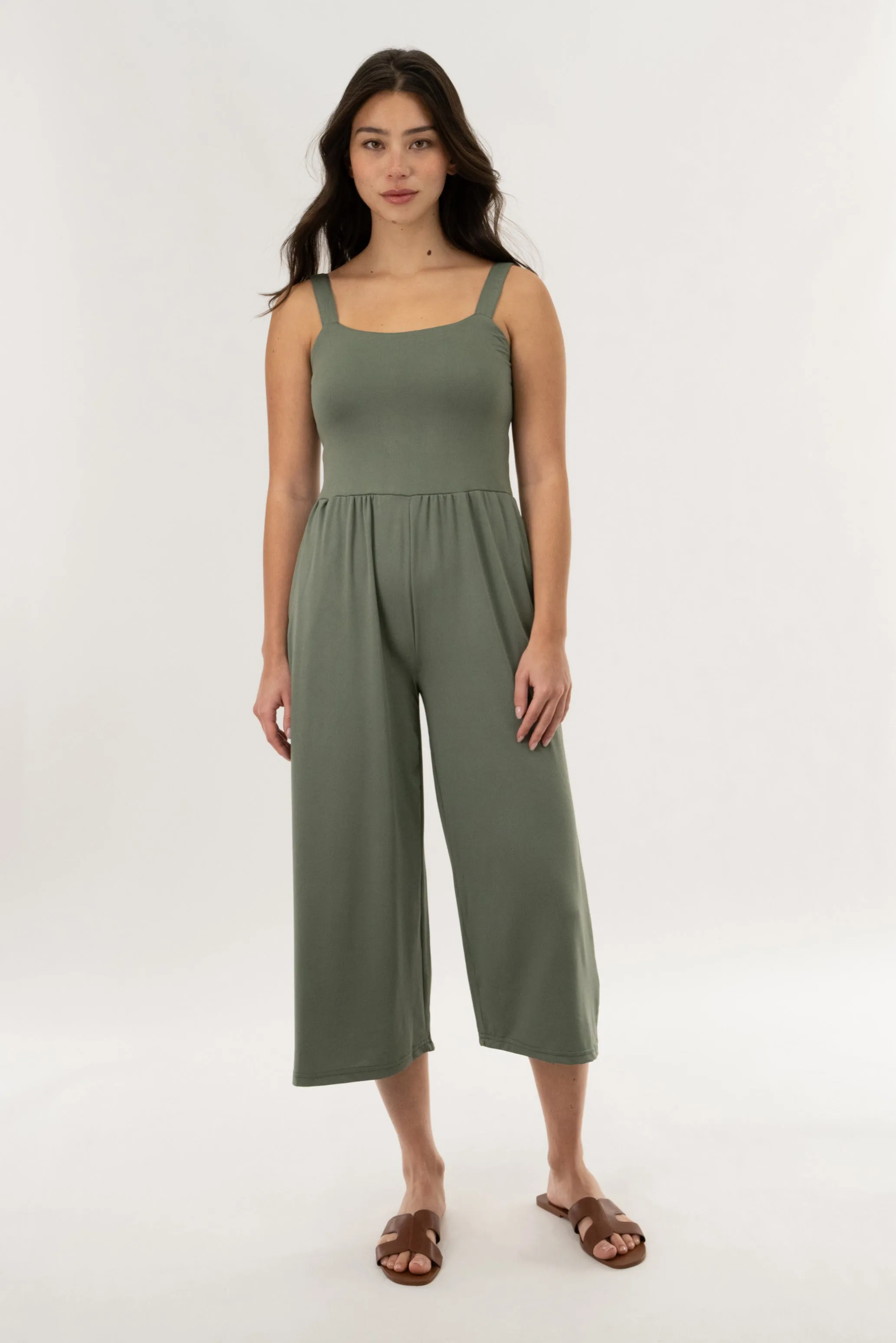 Wide Leg Cropped Jumpsuit - Olive sold by Fairweather product image thumbnail 5