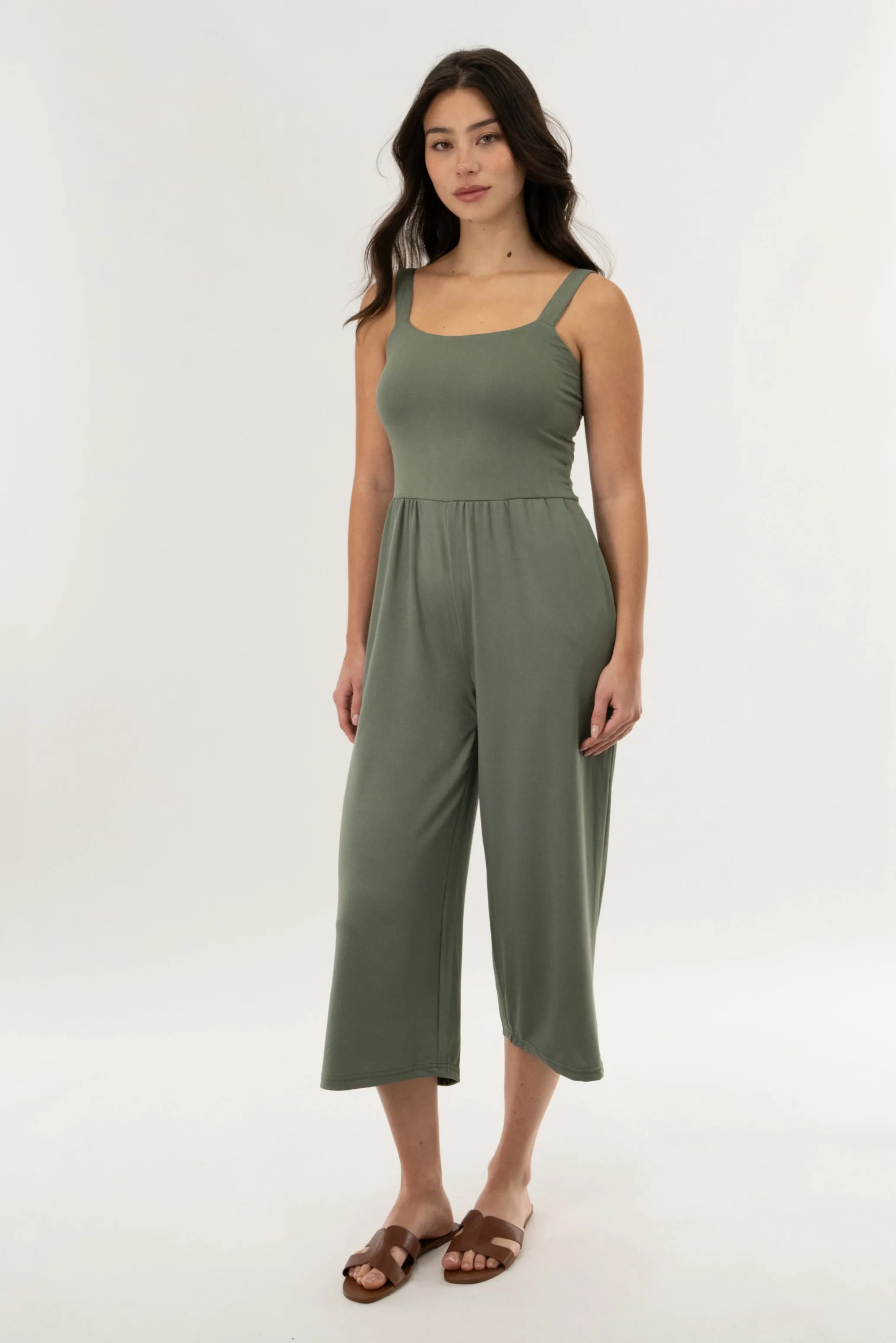 Wide Leg Cropped Jumpsuit - Olive sold by Fairweather product image thumbnail 2