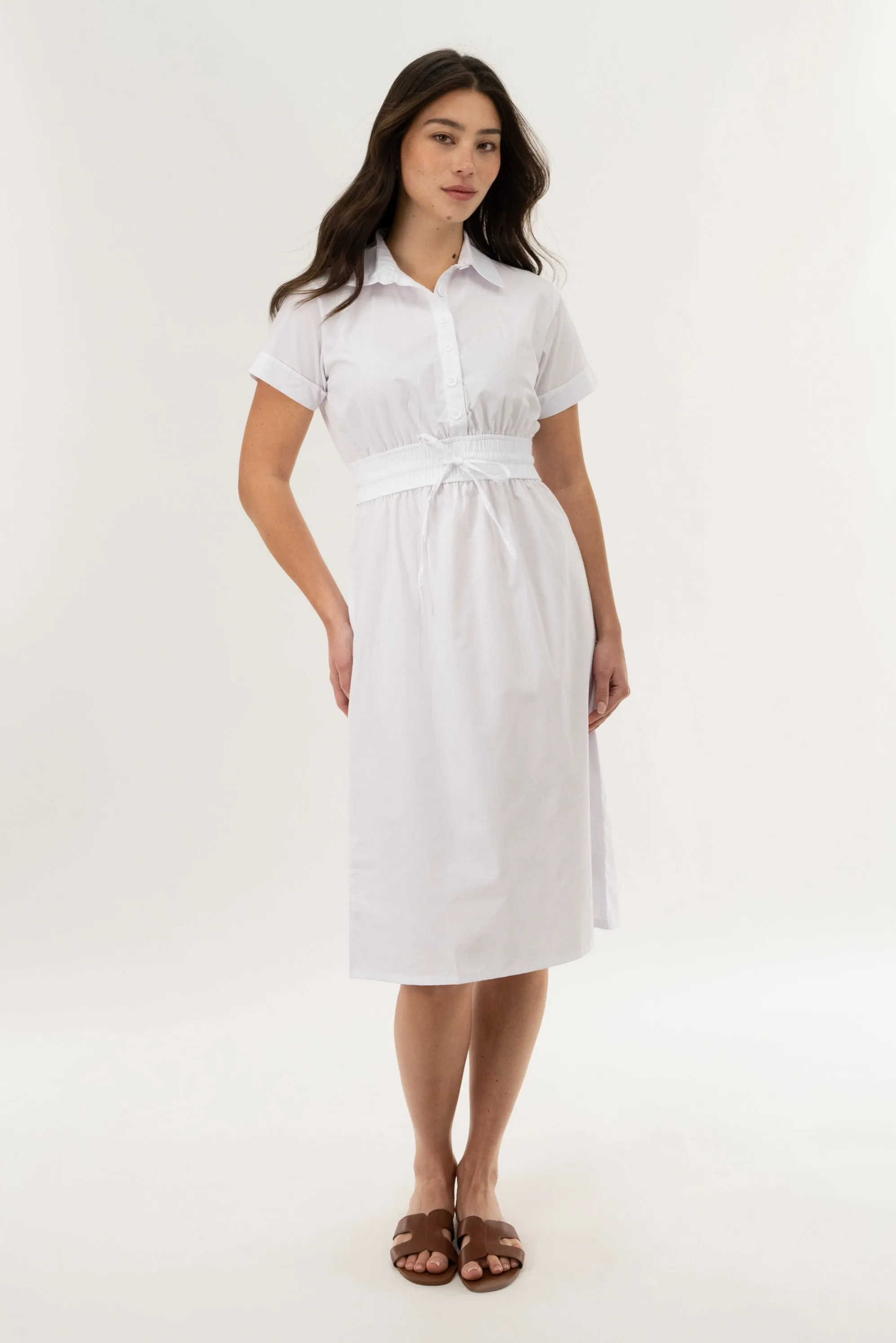 Smocked Waist Midi Dress - White sold by Fairweather