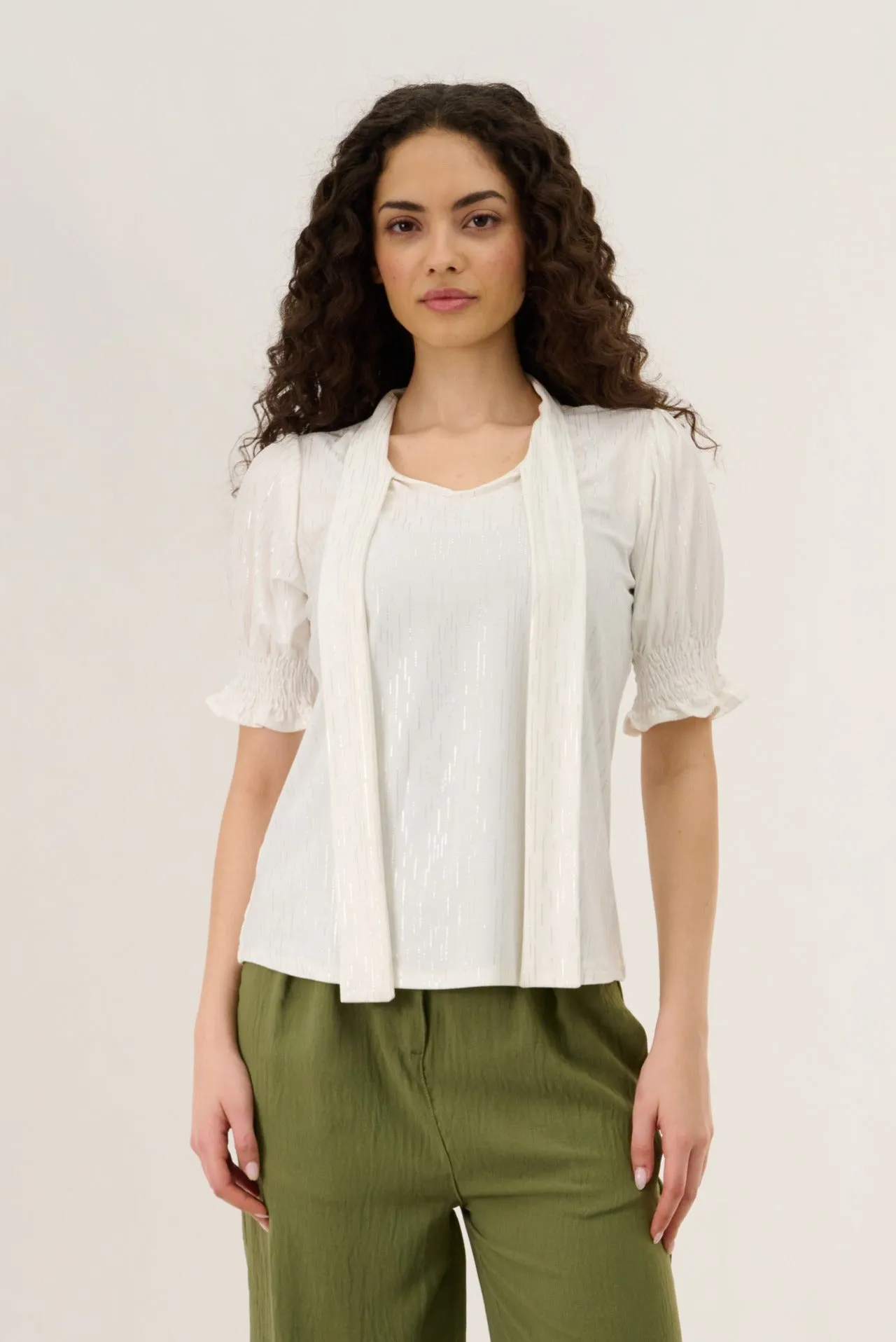 Smocked Sleeve Blouse - White sold by Fairweather