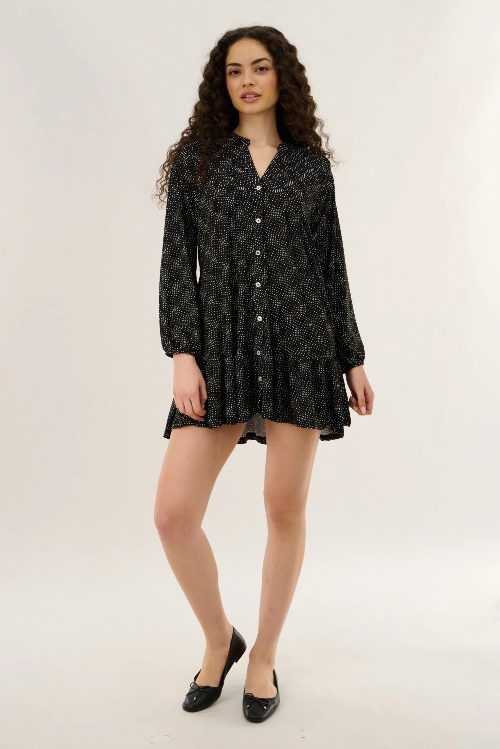 V Neck Pleated Button Dress - Black sold by Fairweather product image thumbnail 5