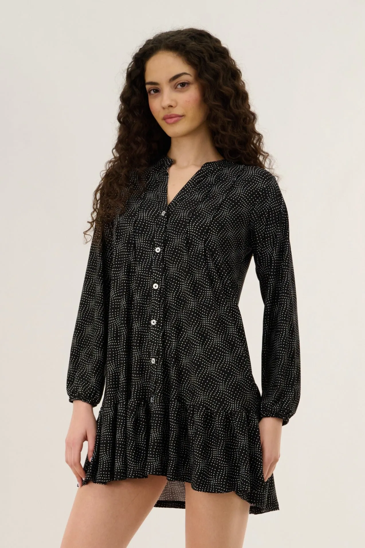 V Neck Pleated Button Dress - Black sold by Fairweather product image thumbnail 2