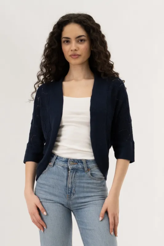 3/4 Sleeve Shrug Cardigan - Navy made by Fairweather