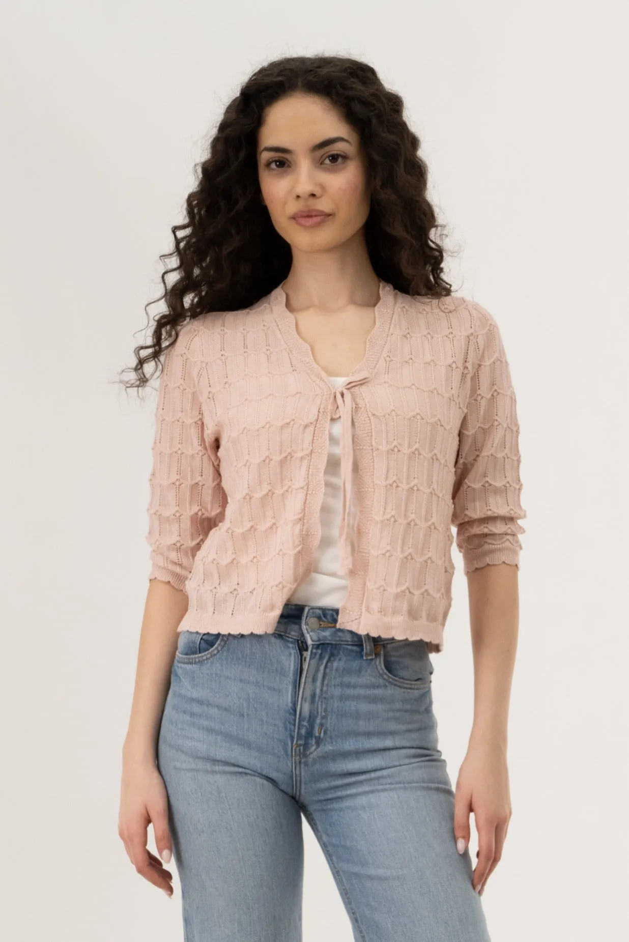 Front Tie Shrug Cardigan - Blush sold by Fairweather