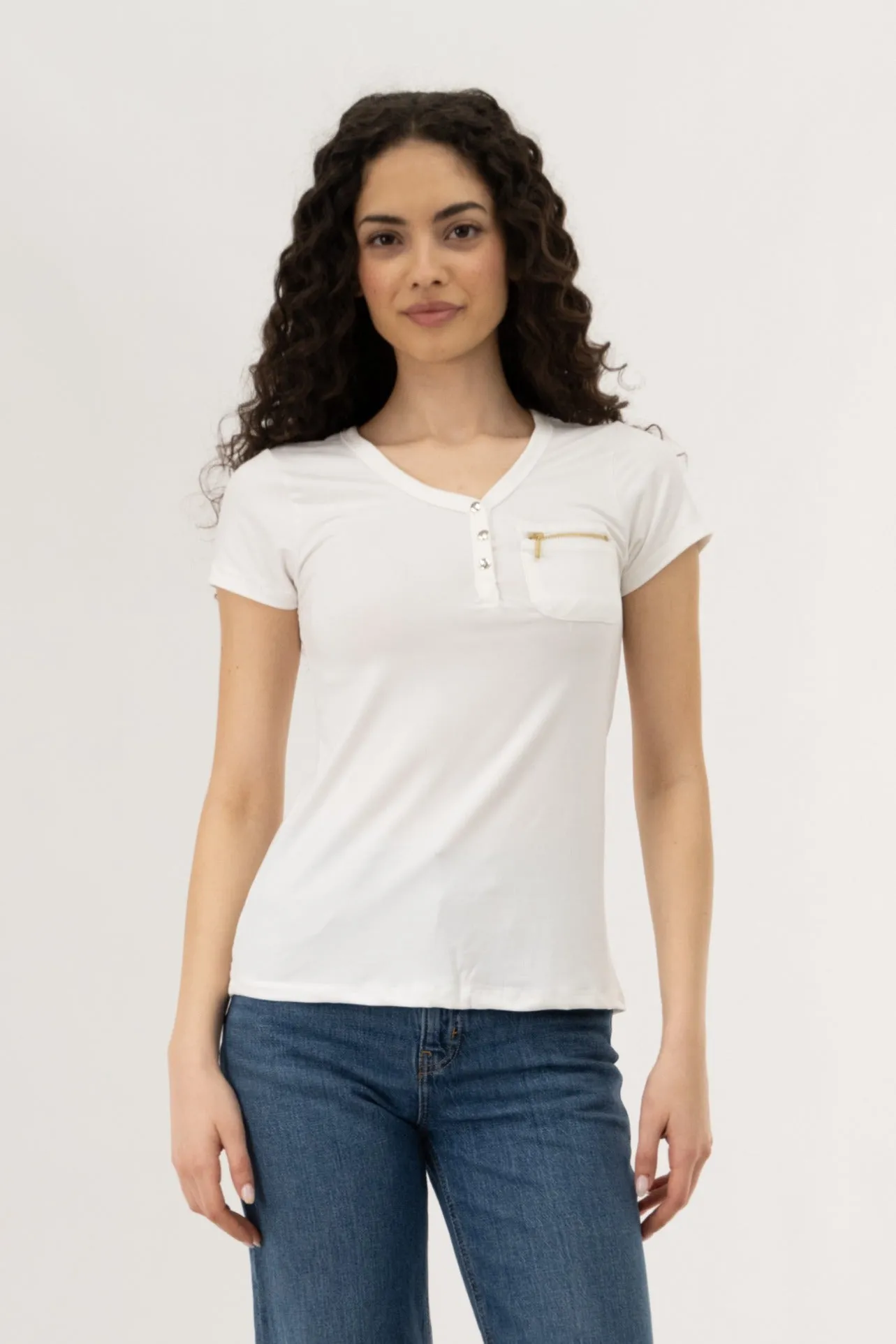 Henley With Zipper Tee - White sold by Fairweather