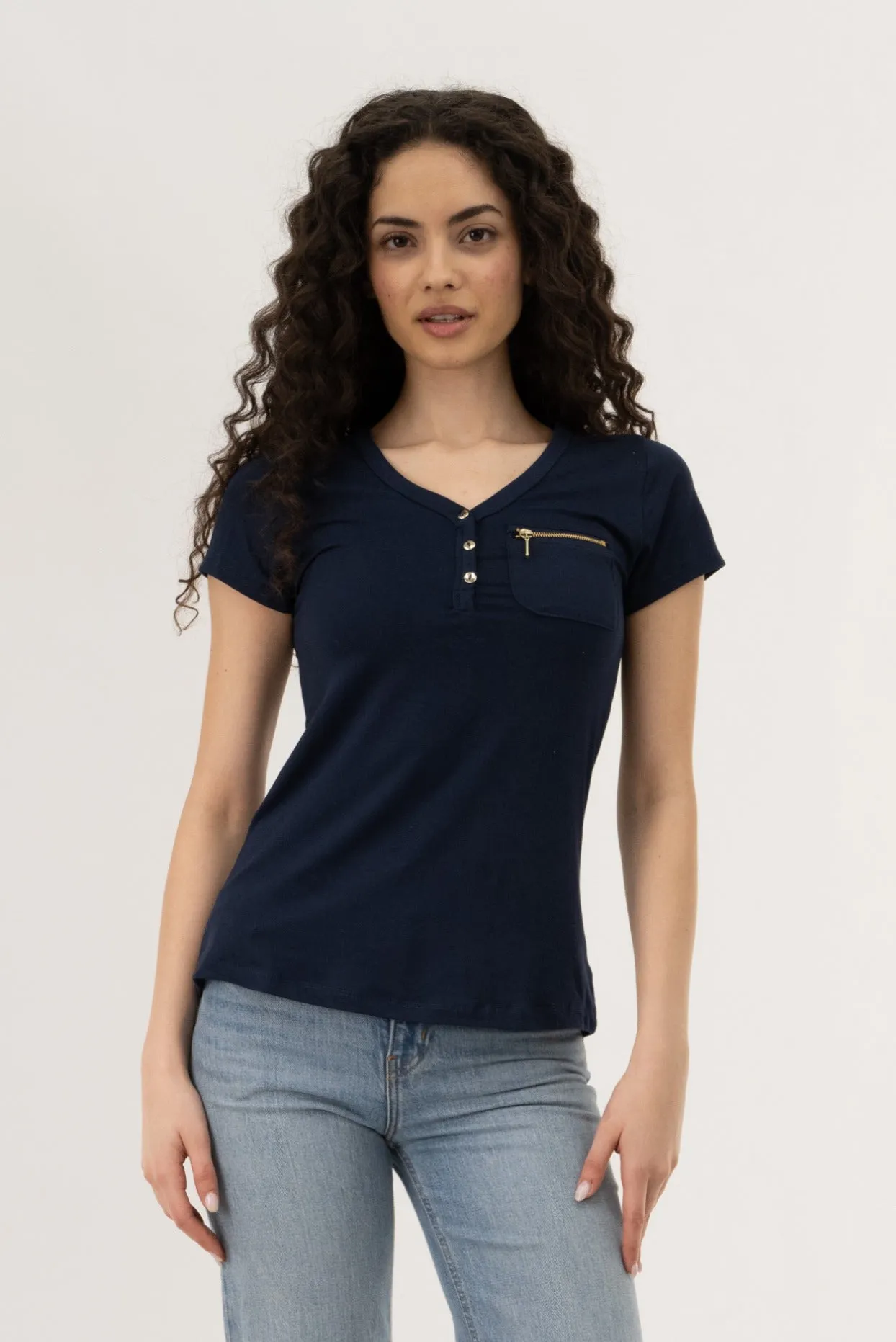 Henley With Zipper Tee - Navy sold by Fairweather