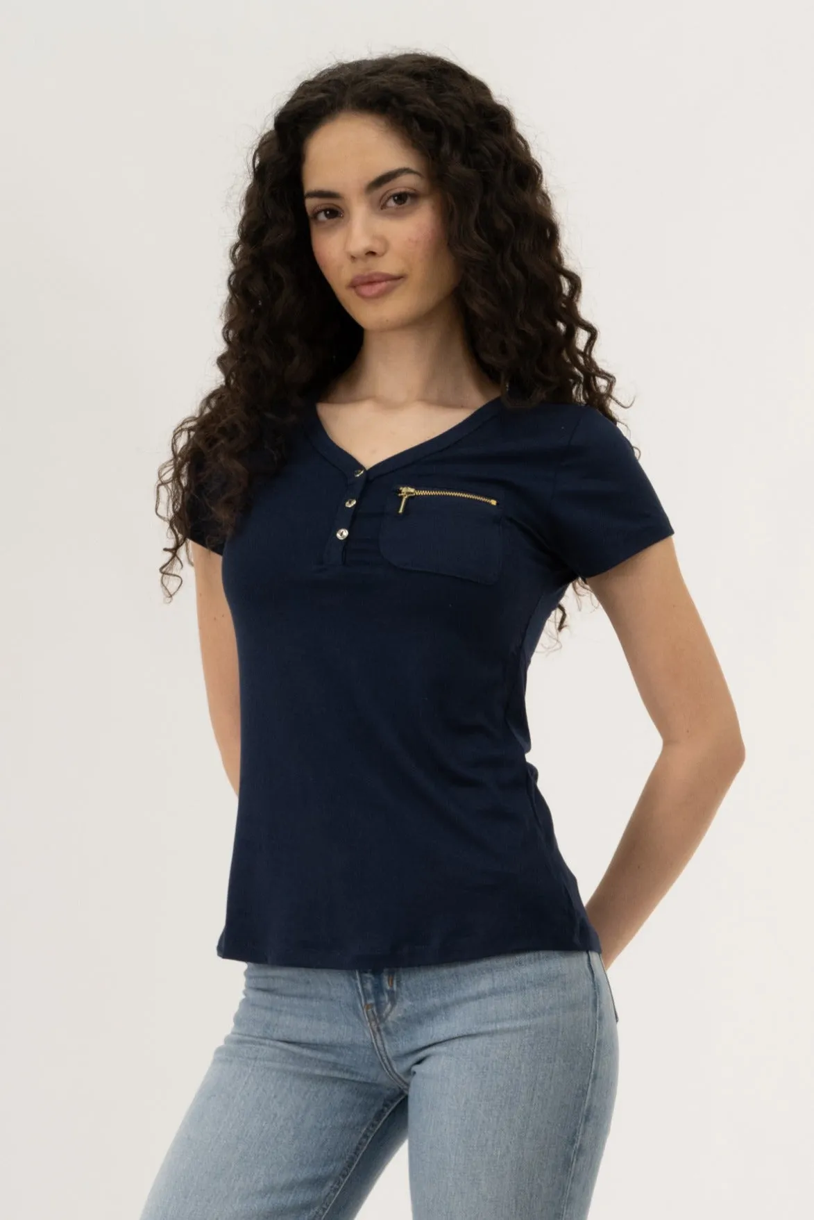 Henley With Zipper Tee - Navy sold by Fairweather product image thumbnail 2