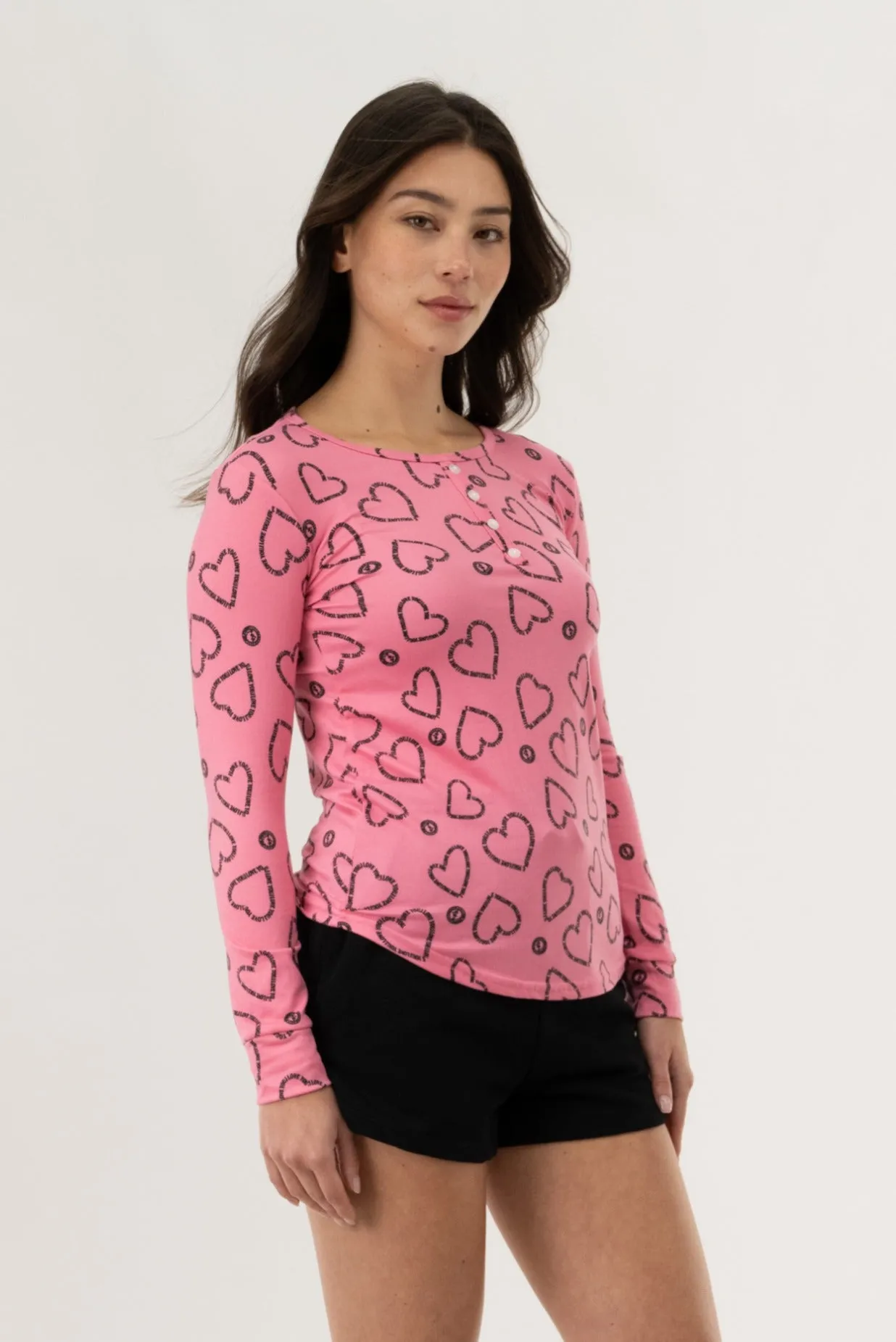 Long Sleeve Heart Print Pajama Top - Magenta sold by Fairweather product image thumbnail 2
