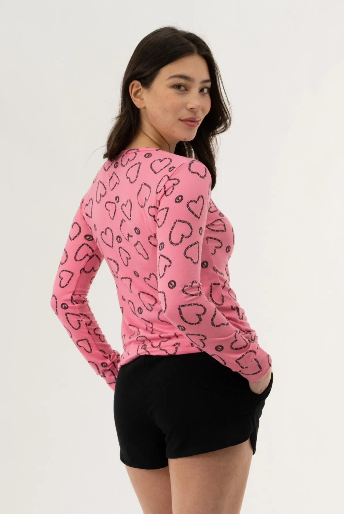 Long Sleeve Heart Print Pajama Top - Magenta sold by Fairweather product image thumbnail 3
