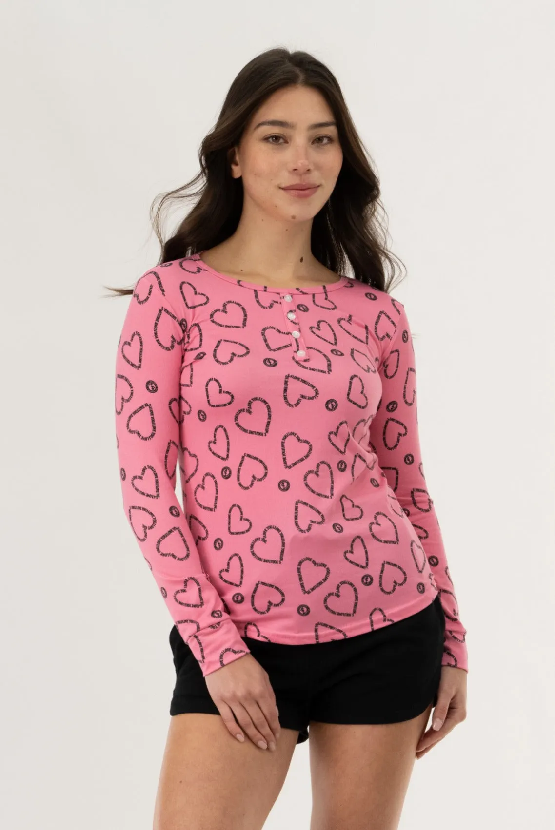 Long Sleeve Heart Print Pajama Top - Magenta sold by Fairweather