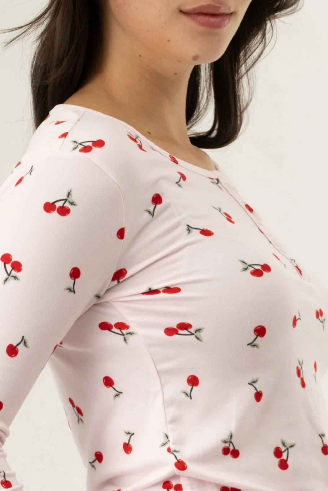 Long Sleeve Cherry Print Pajama Top - Pink sold by Fairweather product image thumbnail 4