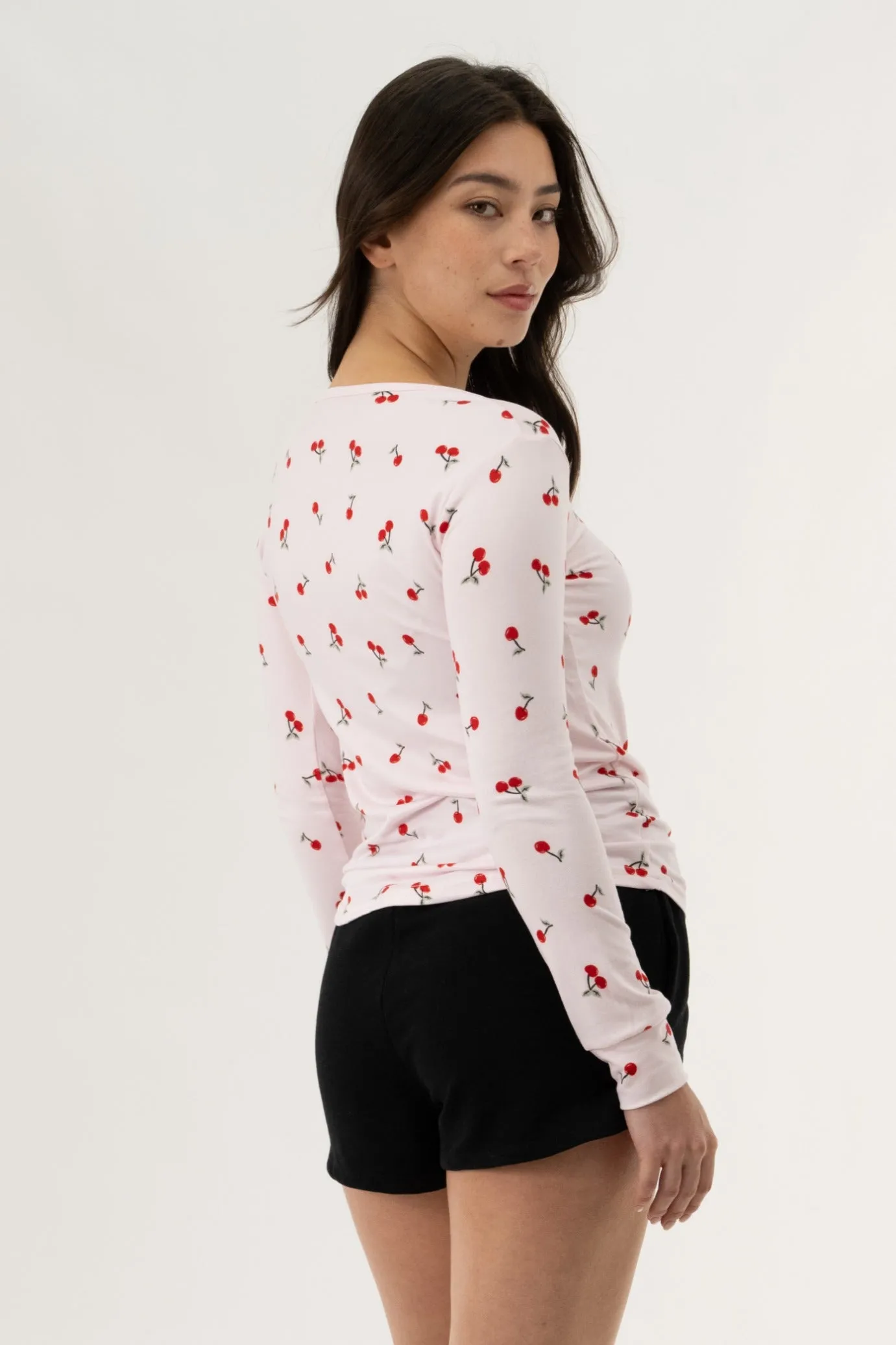 Long Sleeve Cherry Print Pajama Top - Pink sold by Fairweather product image thumbnail 3