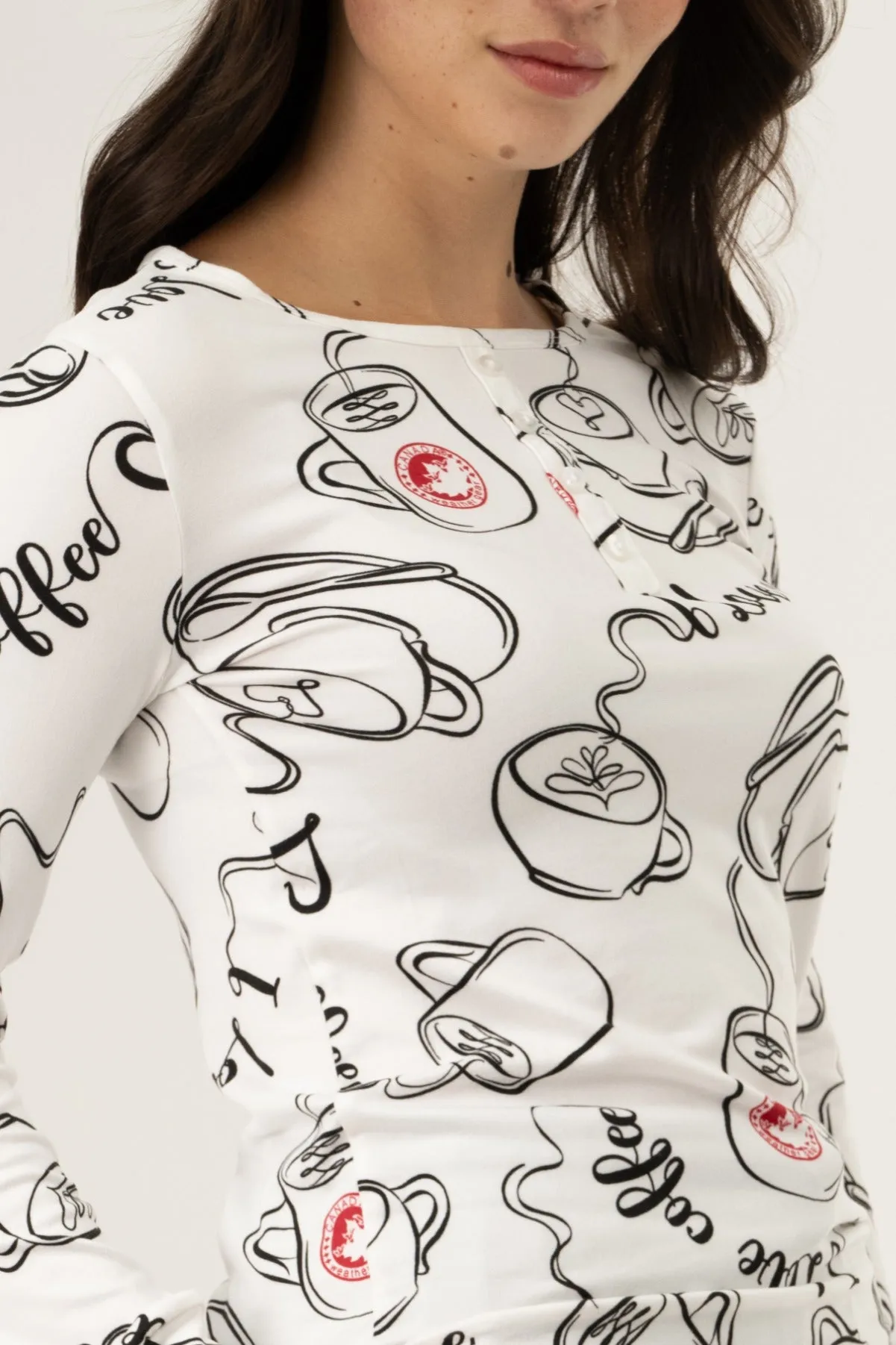Long Sleeve Coffee Print Pajama Top - White sold by Fairweather product image thumbnail 4