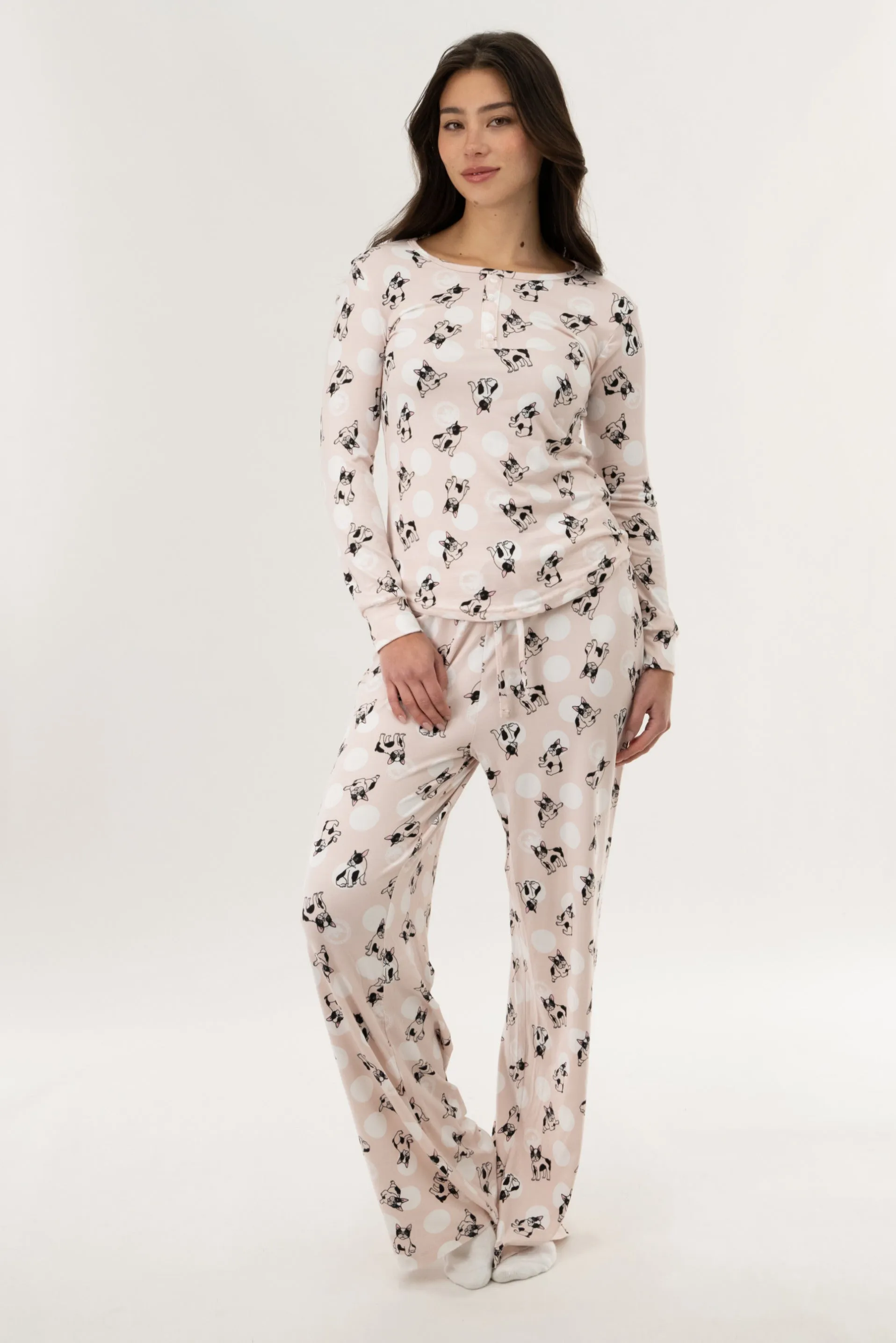 Long Sleeve Dog Print Pajama Top - Pink sold by Fairweather product image thumbnail 5