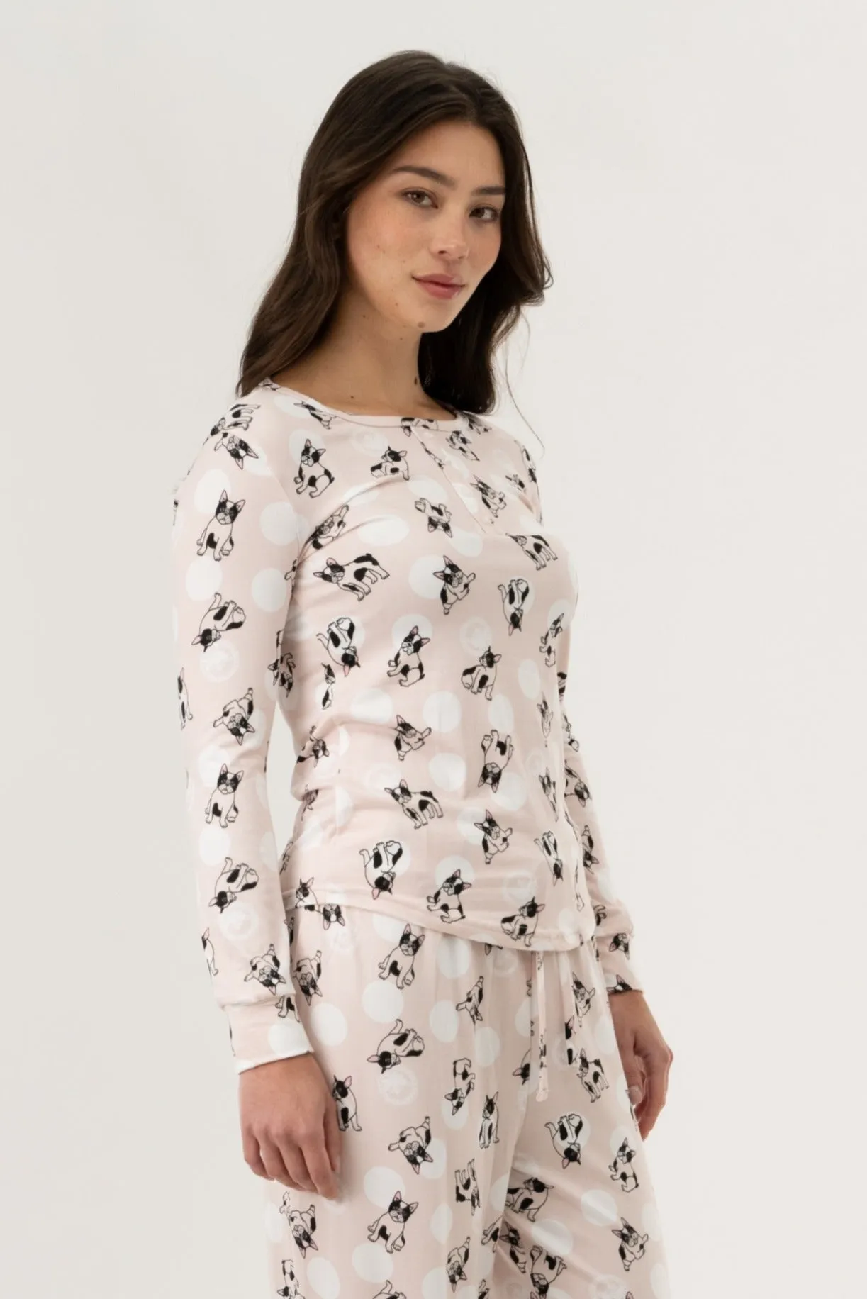 Long Sleeve Dog Print Pajama Top - Pink sold by Fairweather product image thumbnail 2