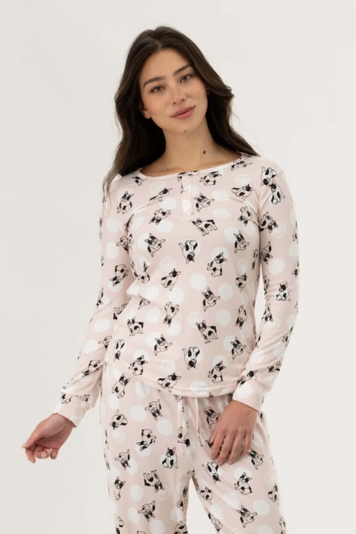 Long Sleeve Dog Print Pajama Top - Pink sold by Fairweather