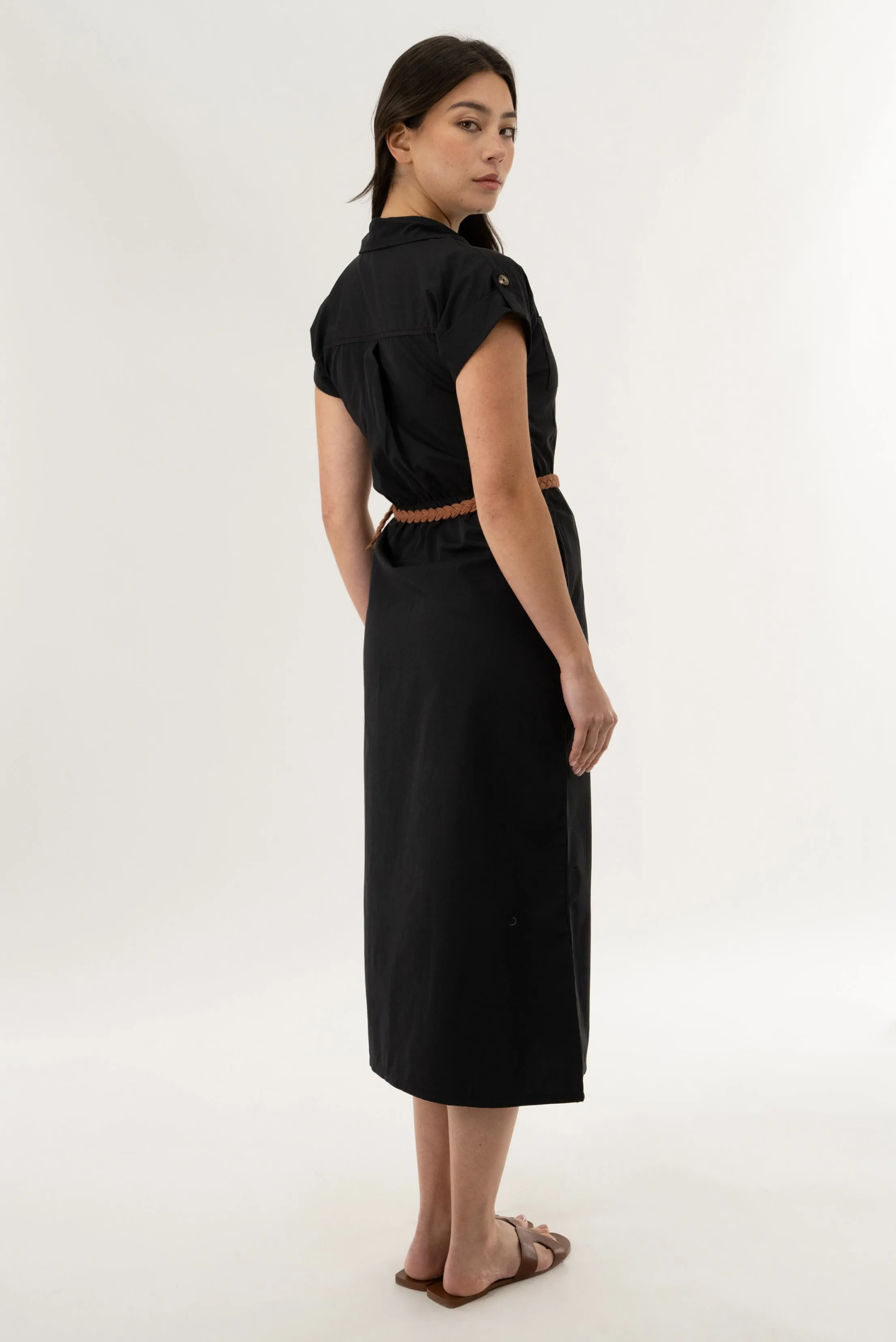 Belted Button Up Midi Dress - Black sold by Fairweather product image thumbnail 3