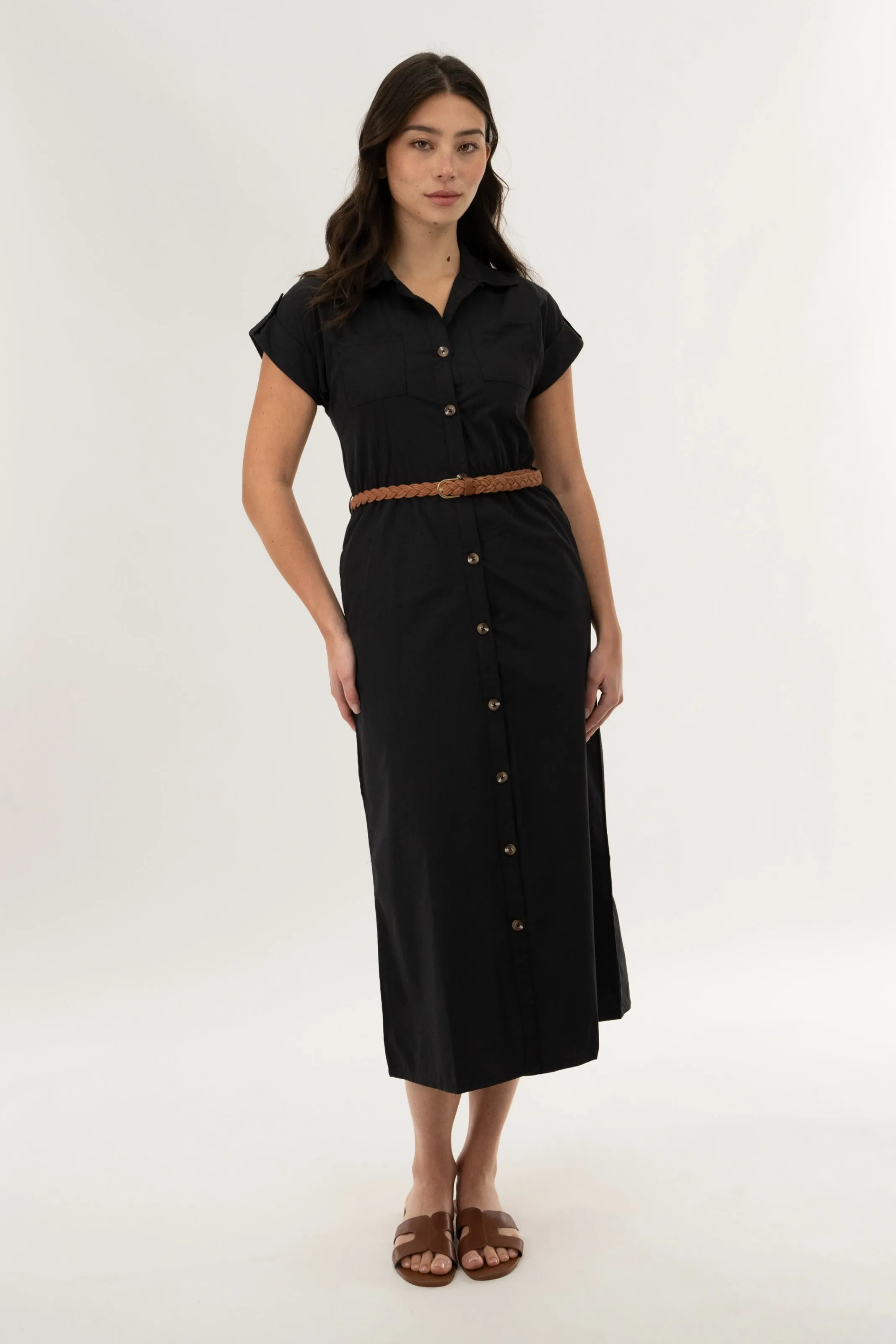 Belted Button Up Midi Dress - Black sold by Fairweather product image thumbnail 5