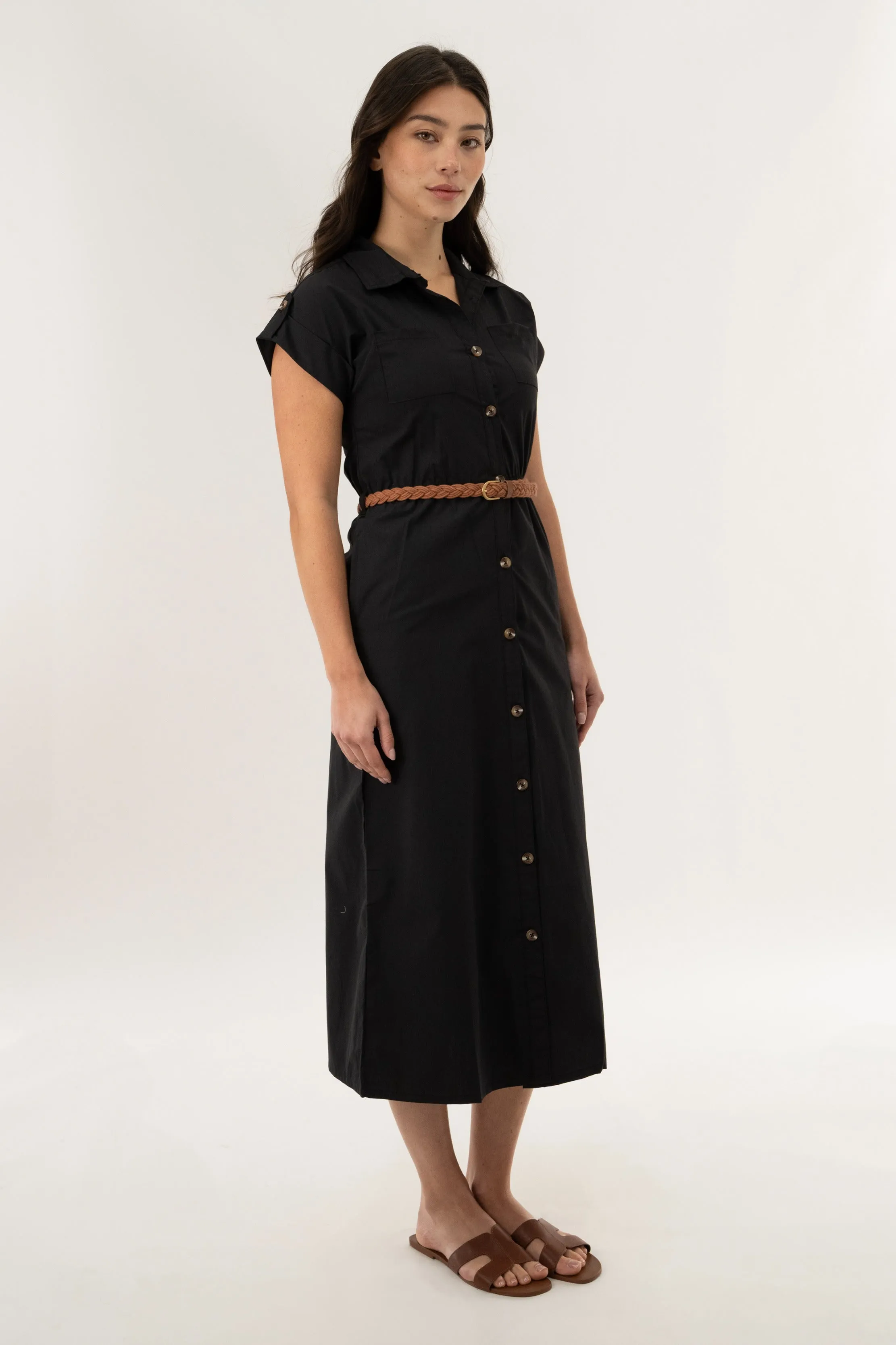Belted Button Up Midi Dress - Black sold by Fairweather product image thumbnail 2