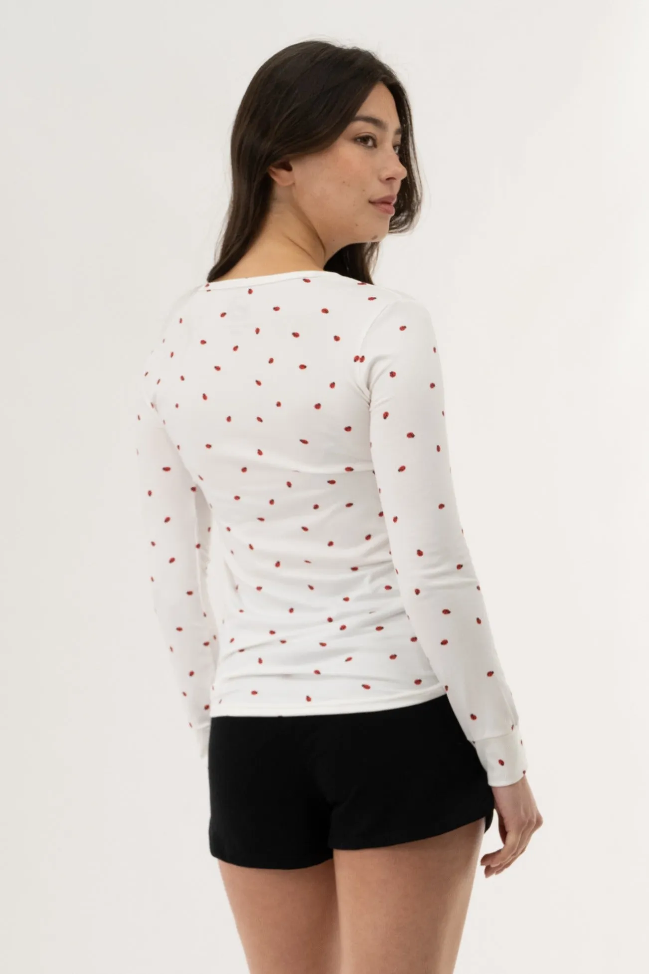 Long Sleeve Lady Bug Print Pajama Top - White sold by Fairweather product image thumbnail 3
