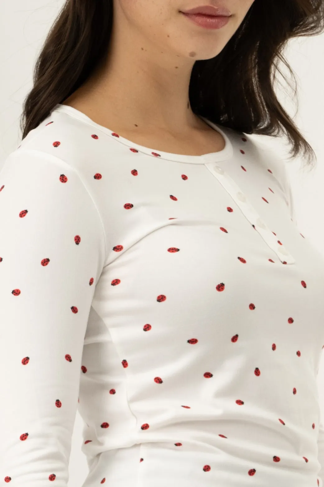 Long Sleeve Lady Bug Print Pajama Top - White sold by Fairweather product image thumbnail 4