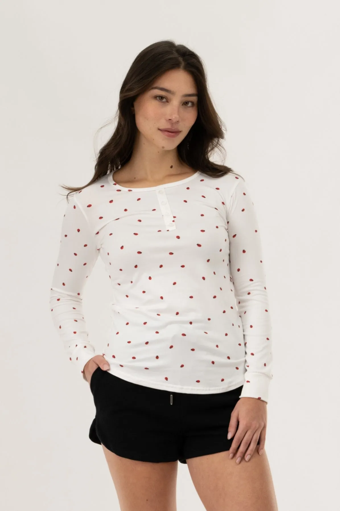 Long Sleeve Lady Bug Print Pajama Top - White sold by Fairweather