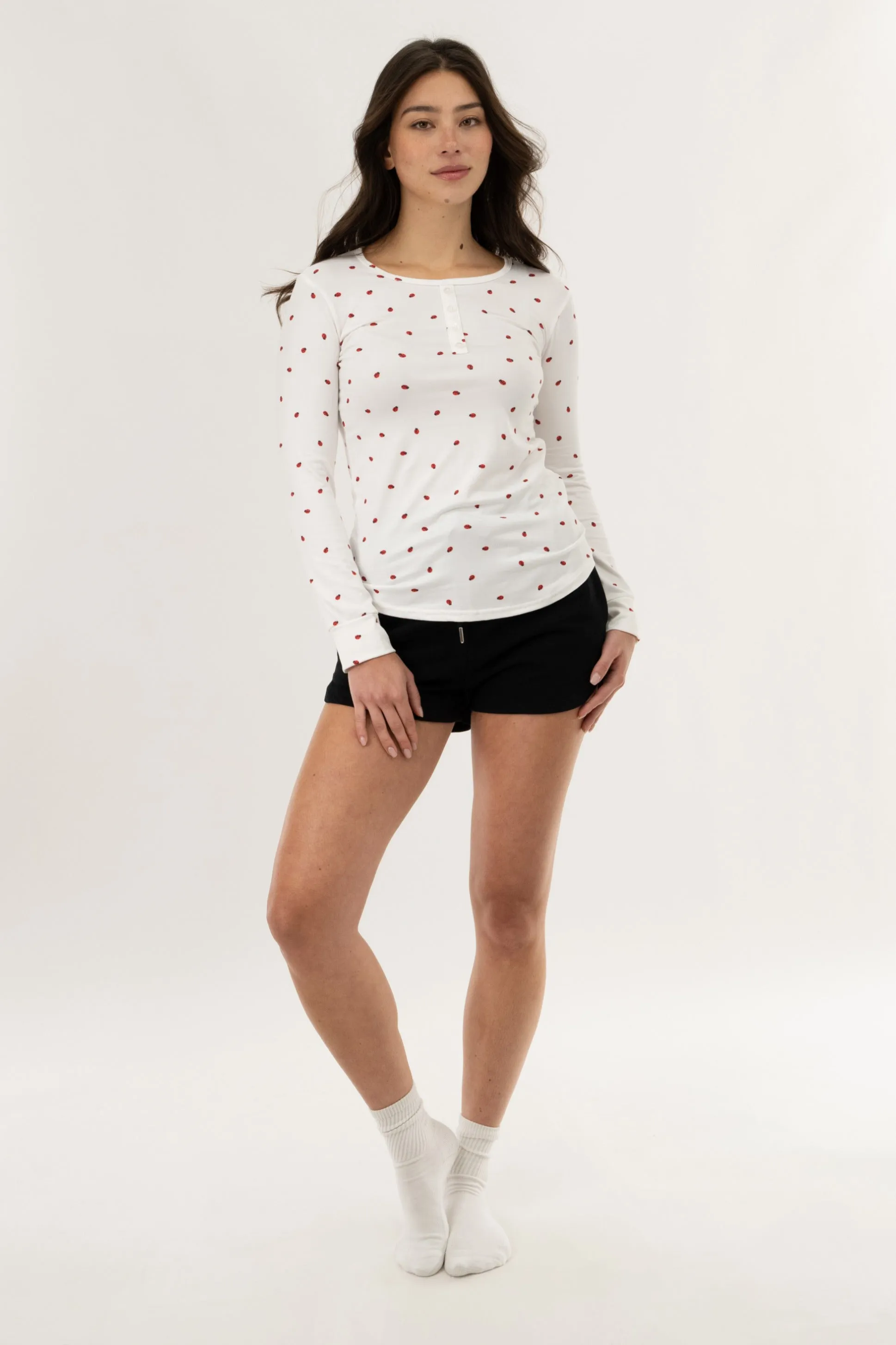 Long Sleeve Lady Bug Print Pajama Top - White sold by Fairweather product image thumbnail 5