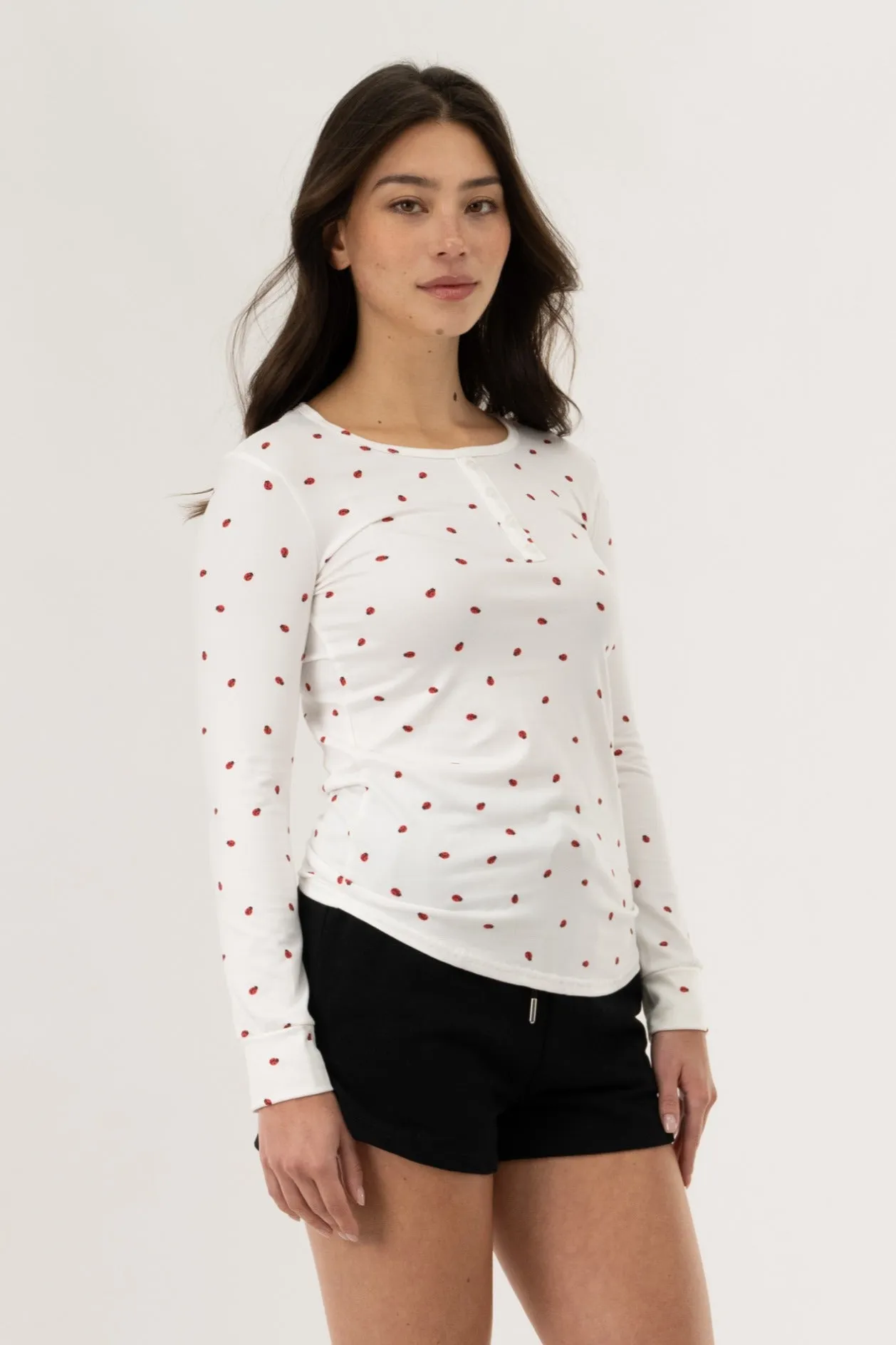 Long Sleeve Lady Bug Print Pajama Top - White sold by Fairweather product image thumbnail 2