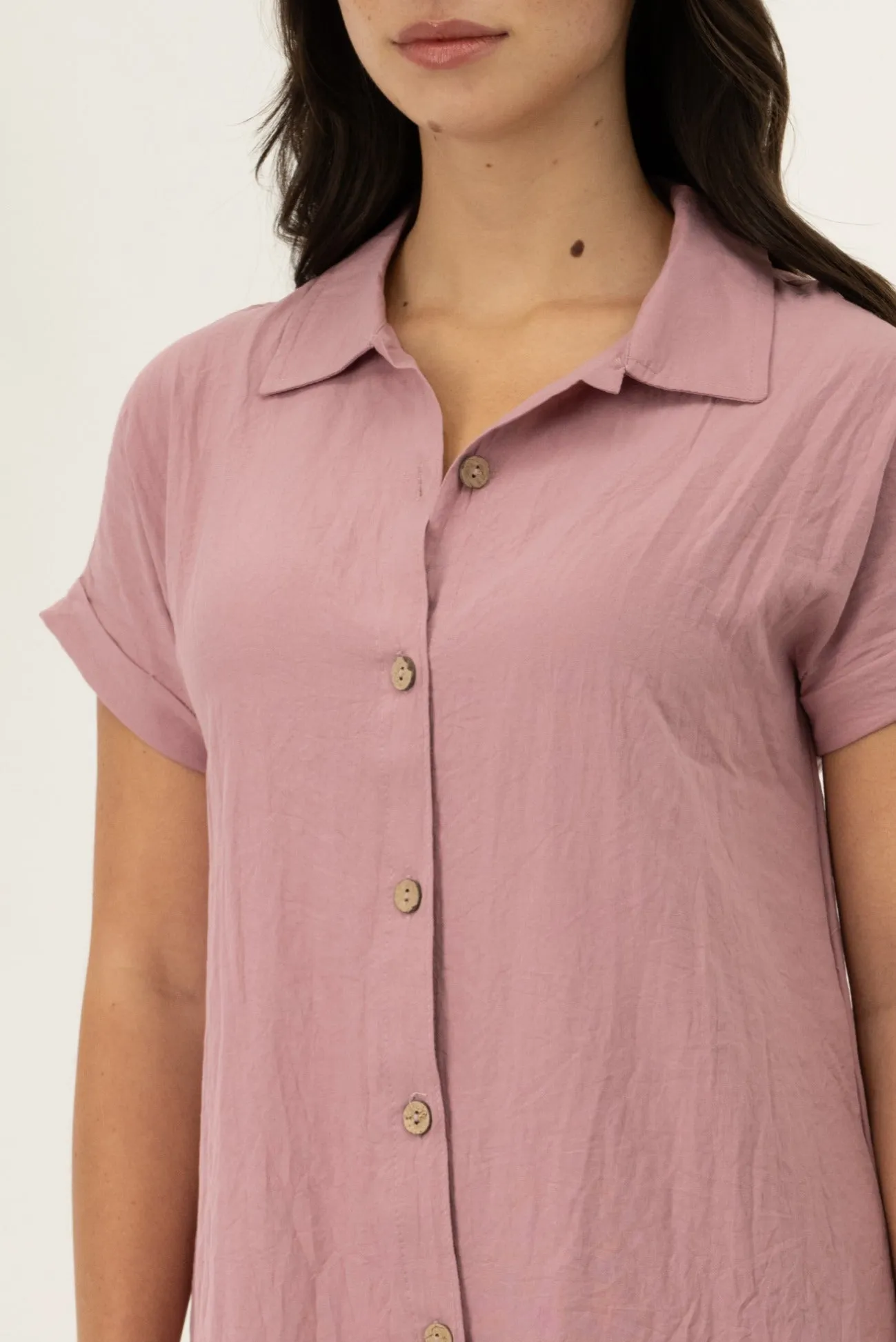Button Up Short Sleeve Day Dress - Blush sold by Fairweather product image thumbnail 4