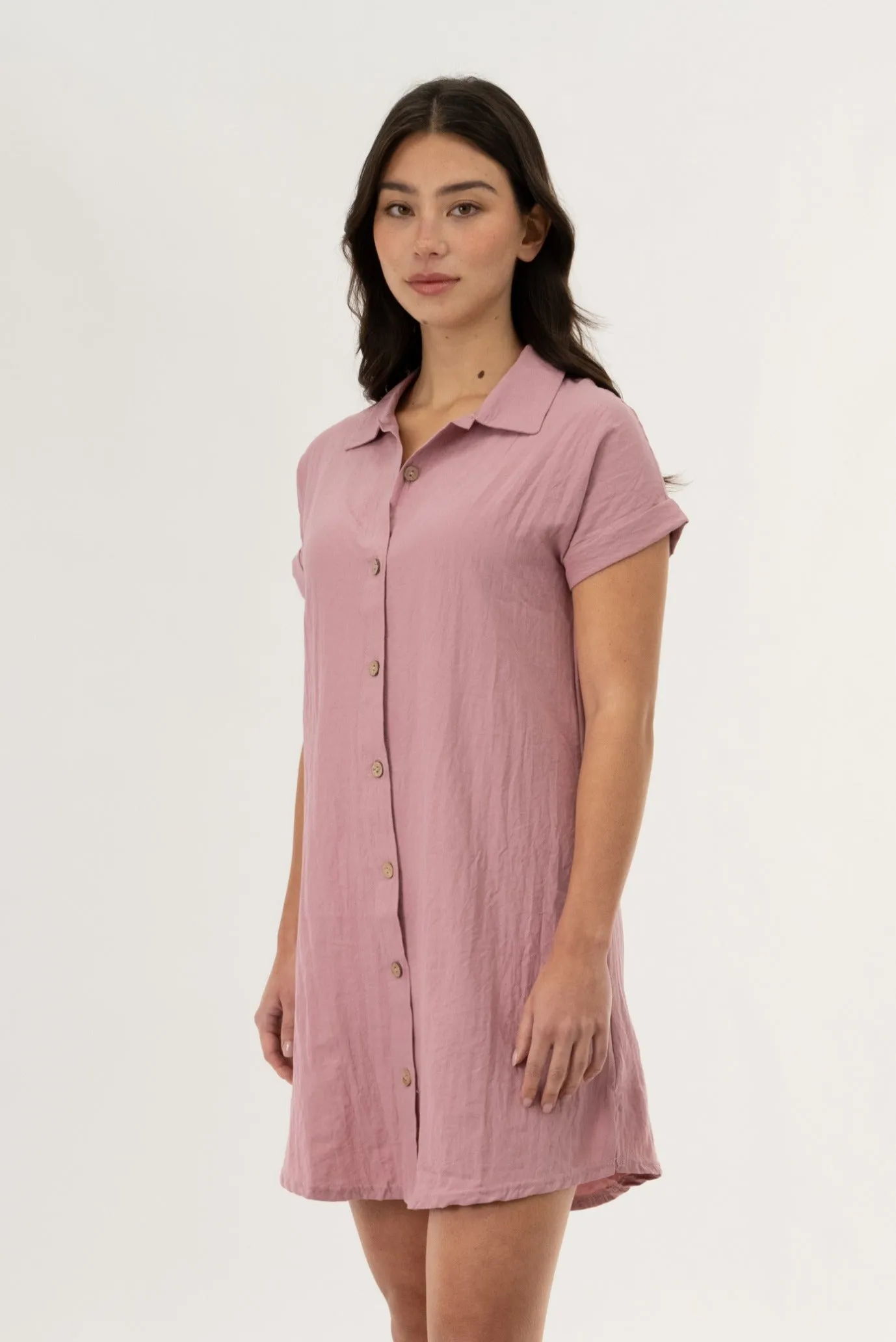 Button Up Short Sleeve Day Dress - Blush sold by Fairweather product image thumbnail 2