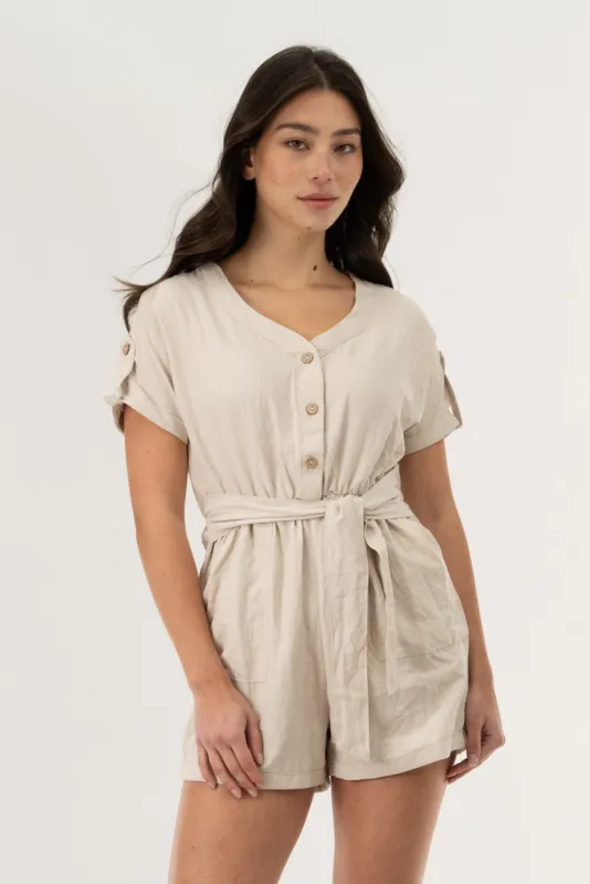 Short Sleeve Romper - Cream made by Fairweather