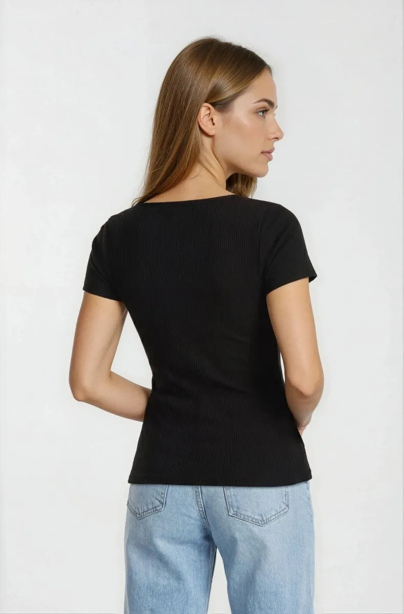 Square Neck Henley Top - Black sold by Fairweather product image thumbnail 2