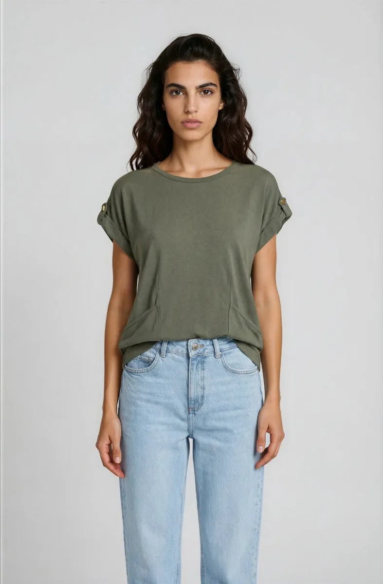 Short Sleeve Crew Neck Top - Olive sold by Fairweather