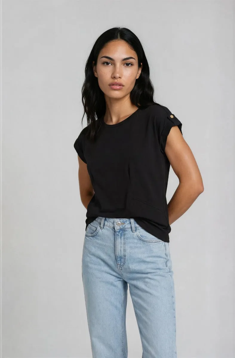Short Sleeve Crew Neck Top - Black sold by Fairweather