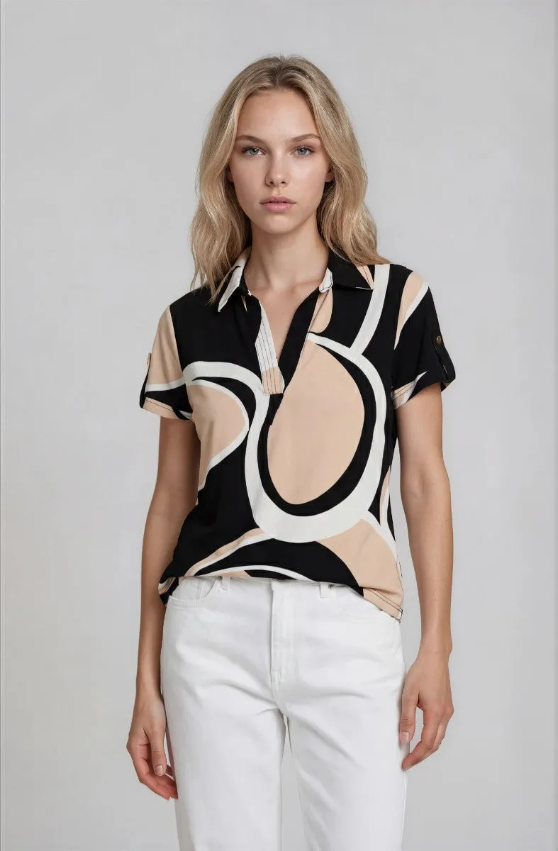 V Neck Collared Top - Beige sold by Fairweather