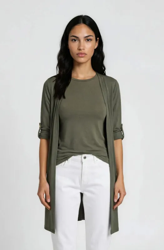 Long Open Front Cardigan - Olive made by Fairweather