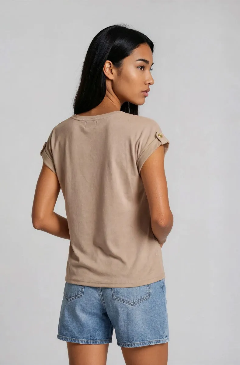 Short Sleeve Crew Neck Top - Taupe sold by Fairweather product image thumbnail 2